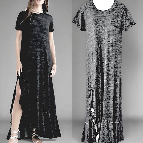 Free People Beach NWOT Havana Ruffled Slit Hem Heathered Grey Maxi Dress, XS/OS - Picture 1 of 12